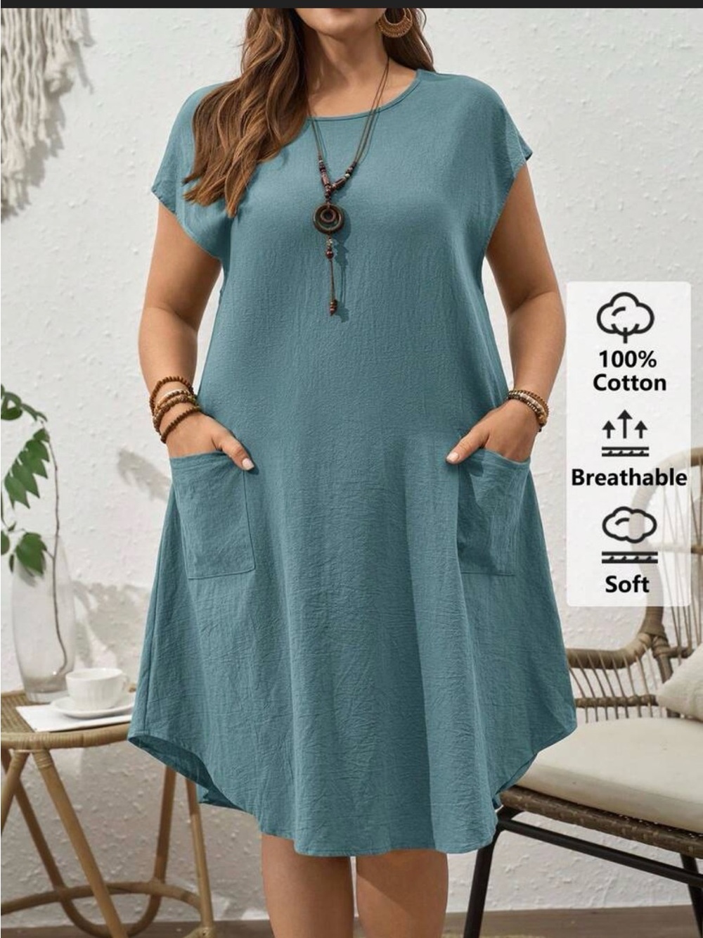 Casual A-Line Pocket Dress in Teal